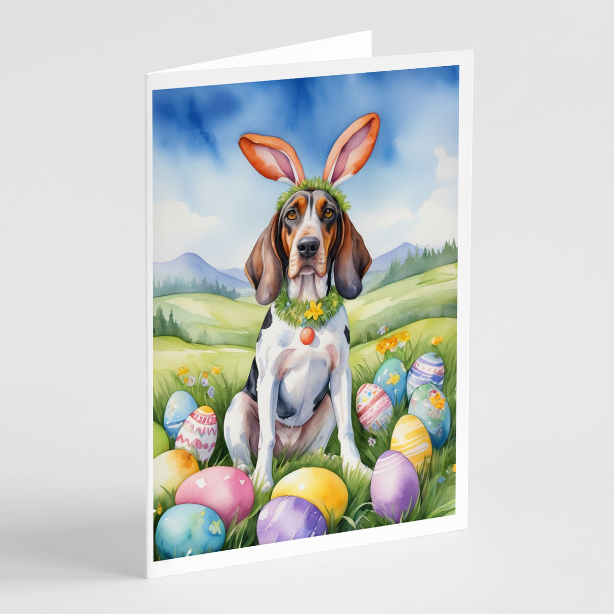 American English Coonhound Easter Egg Hunt Greeting Cards Pack of 8