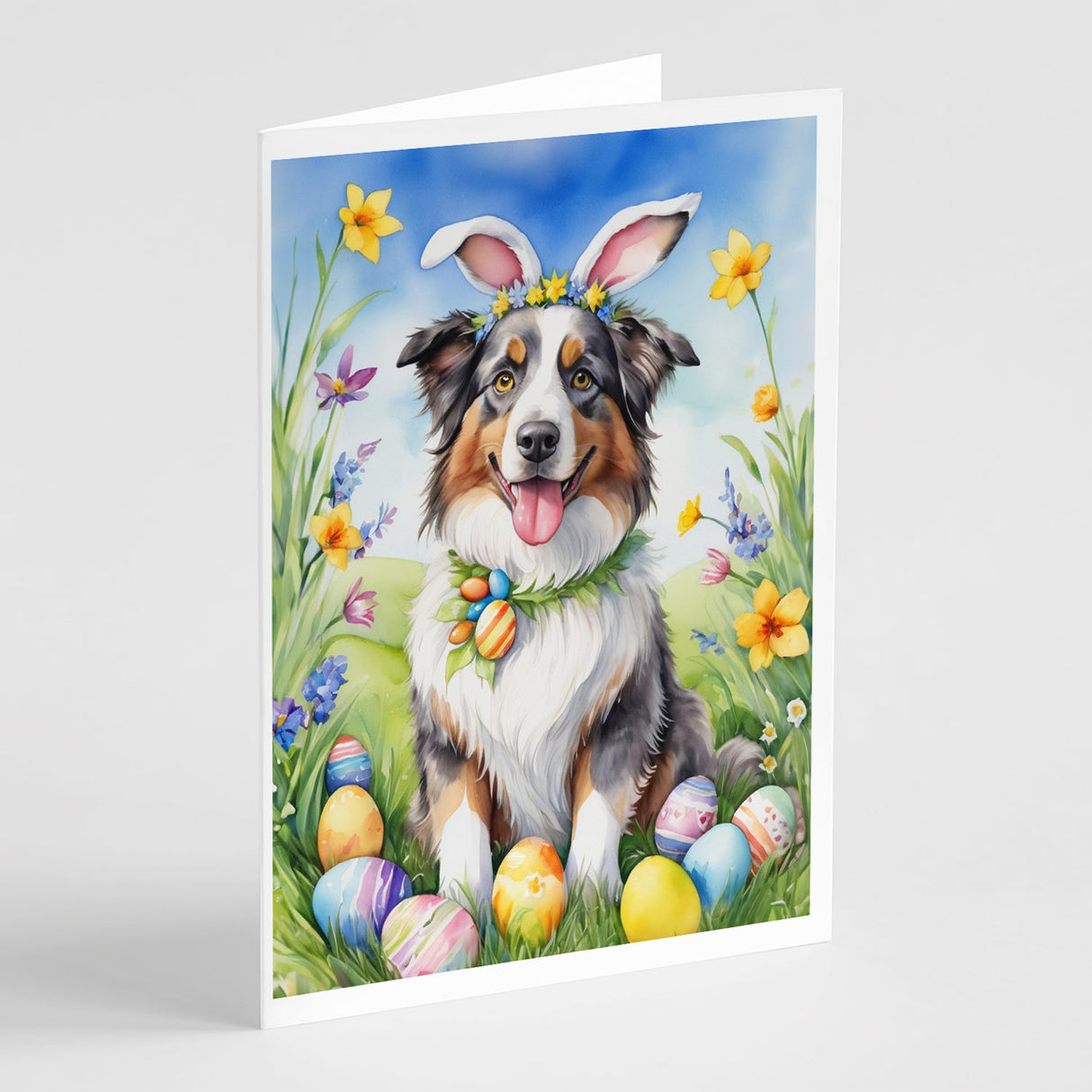 Australian Shepherd Easter Egg Hunt Greeting Cards Pack of 8