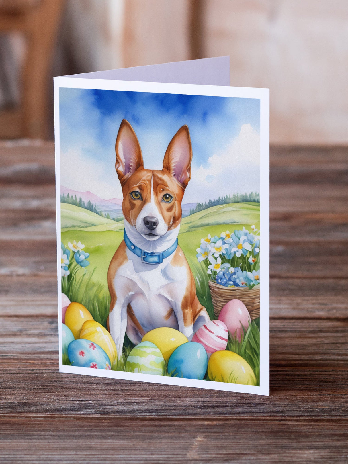 Basenji Easter Egg Hunt Greeting Cards Pack of 8