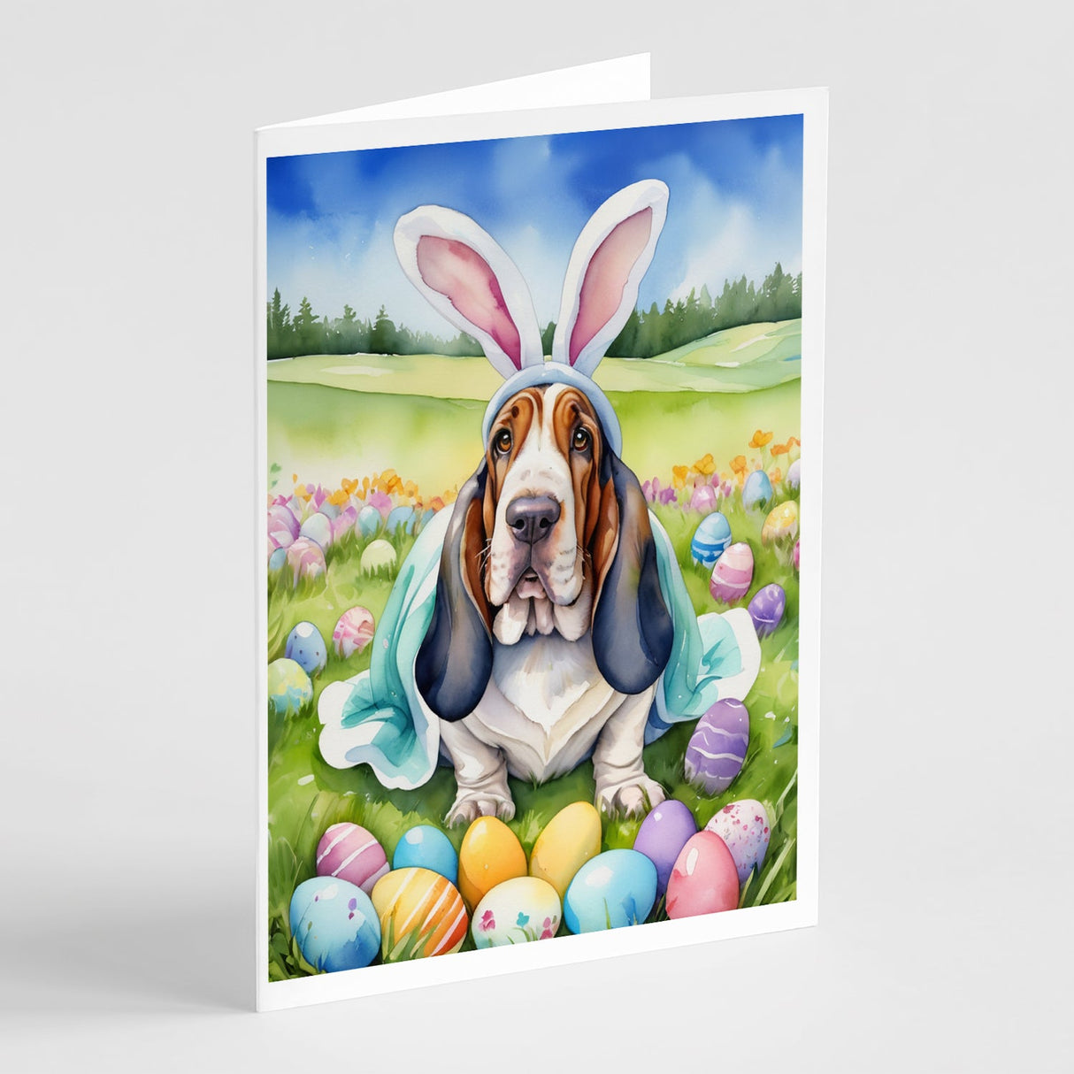 Basset Hound Easter Egg Hunt Greeting Cards Pack of 8