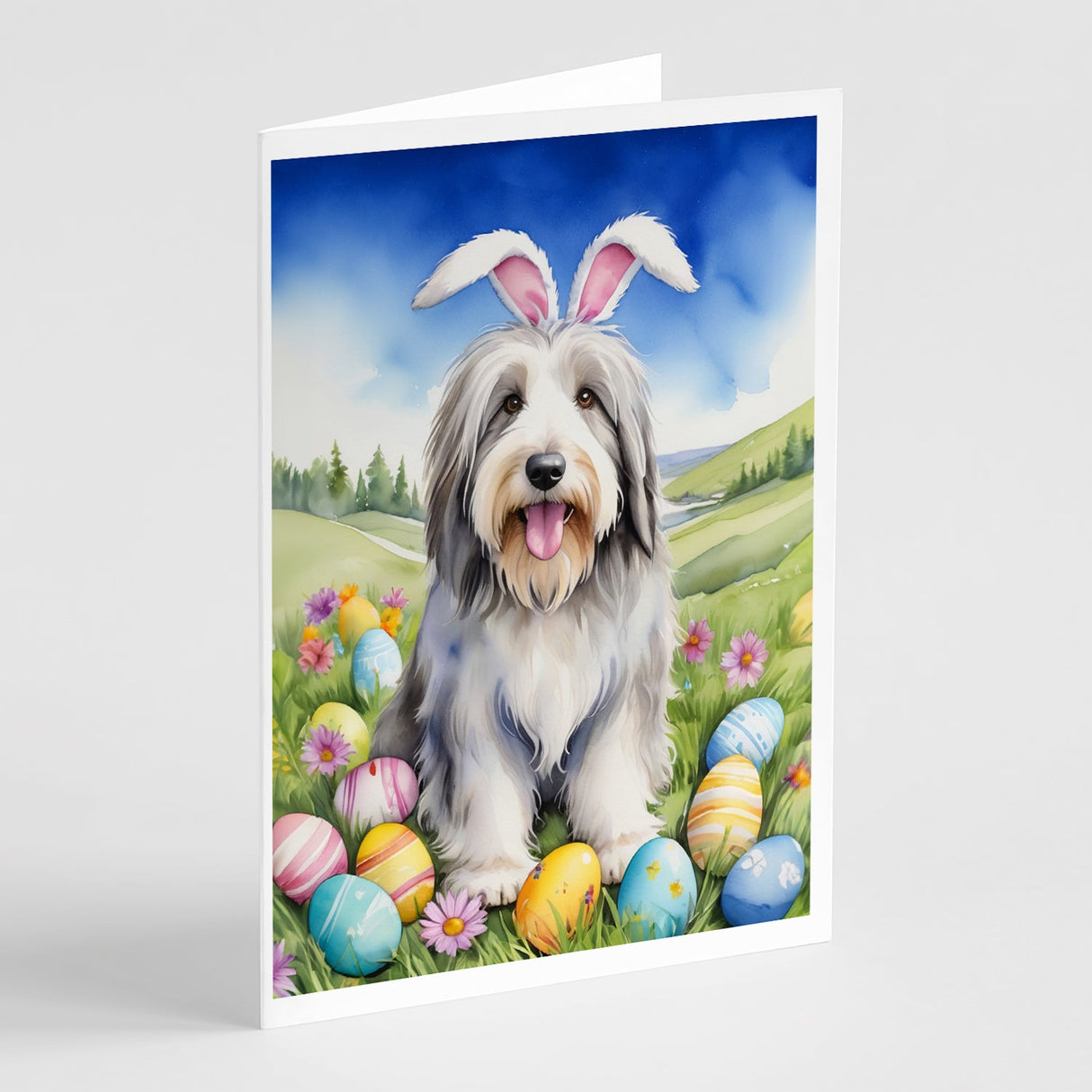 Bearded Collie Easter Egg Hunt Greeting Cards Pack of 8