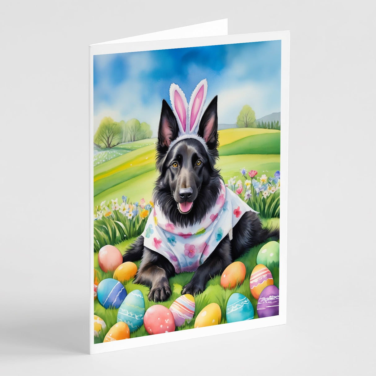 Belgian Sheepdog Easter Egg Hunt Greeting Cards Pack of 8