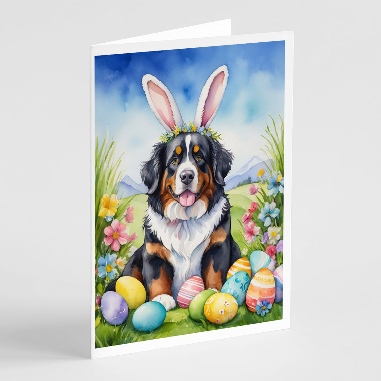 Bernese Mountain Dog Easter Egg Hunt Greeting Cards Pack of 8