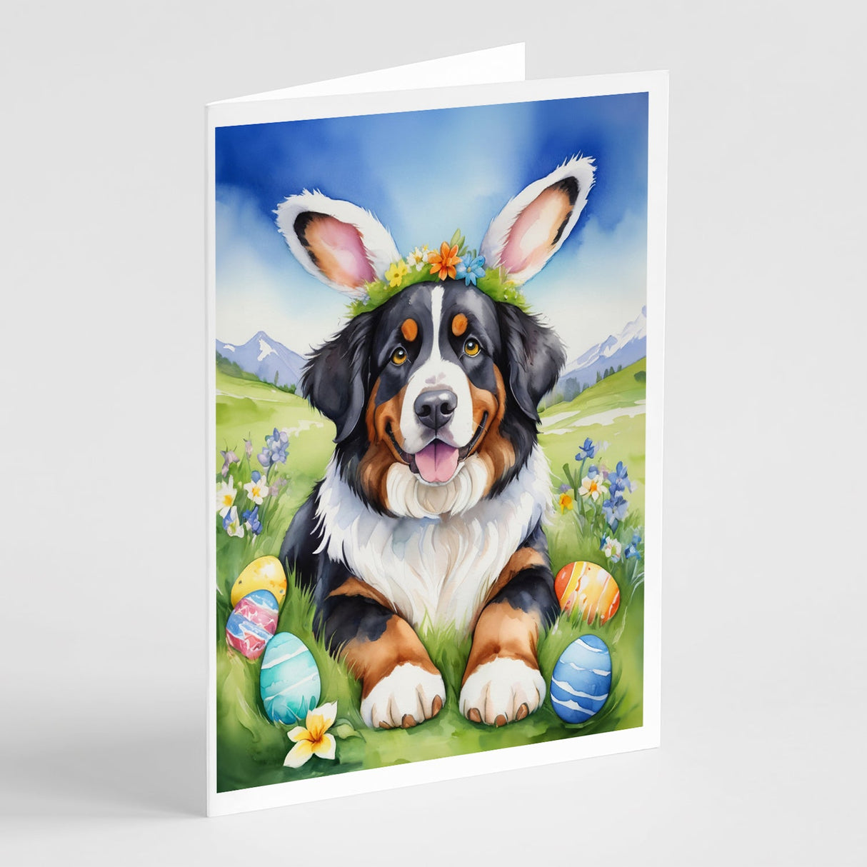 Bernese Mountain Dog Easter Egg Hunt Greeting Cards Pack of 8