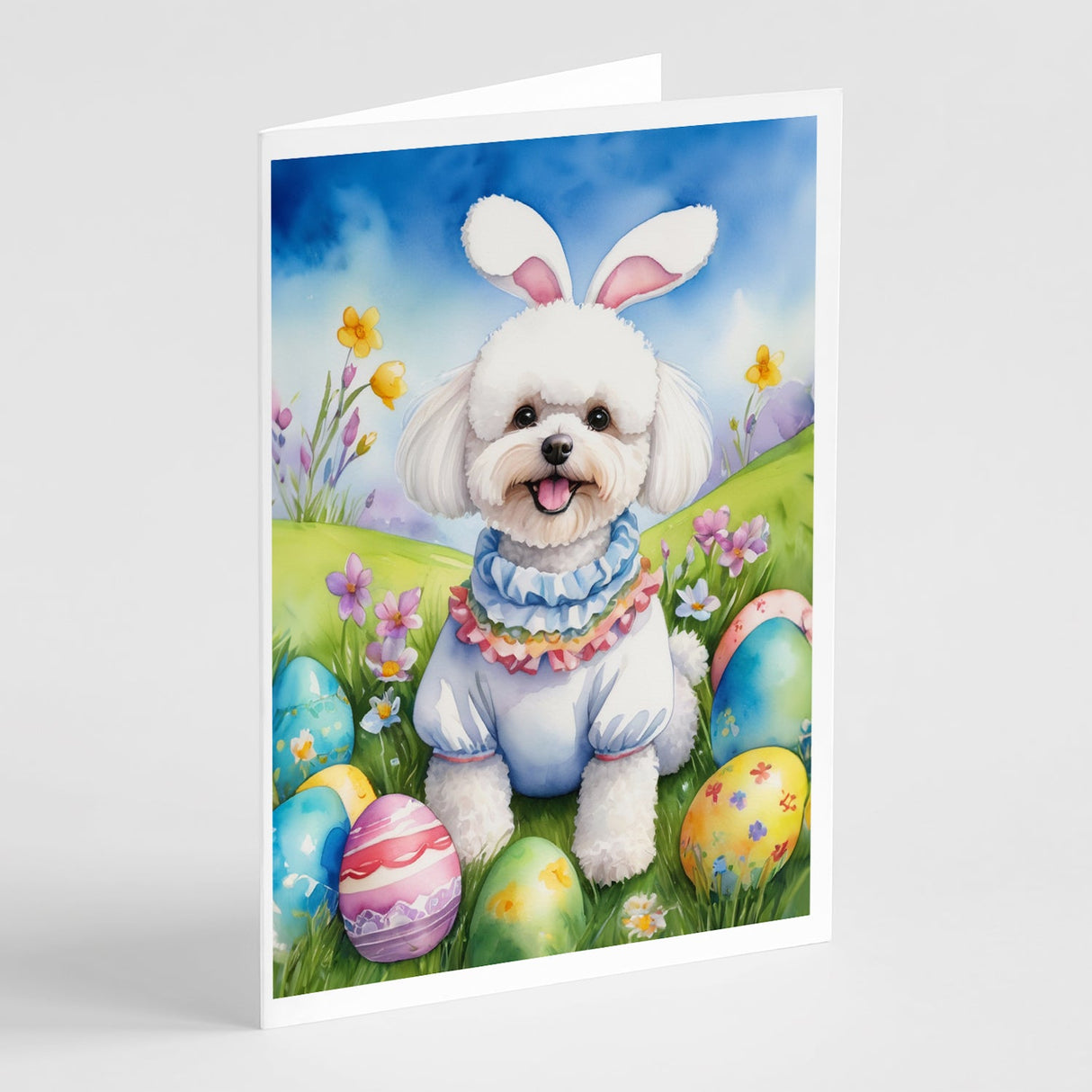 Bichon Frise Easter Egg Hunt Greeting Cards Pack of 8