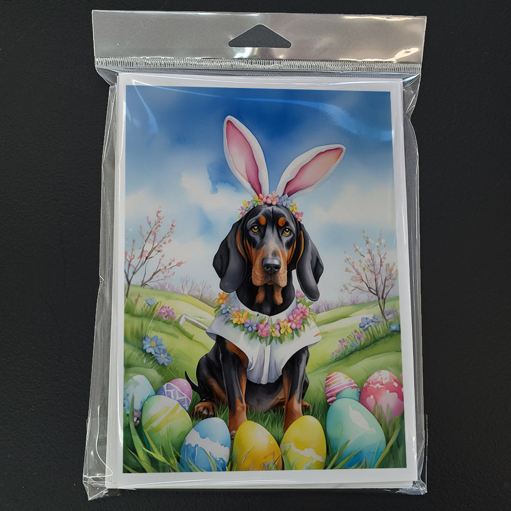 Black and Tan Coonhound Easter Egg Hunt Greeting Cards Pack of 8