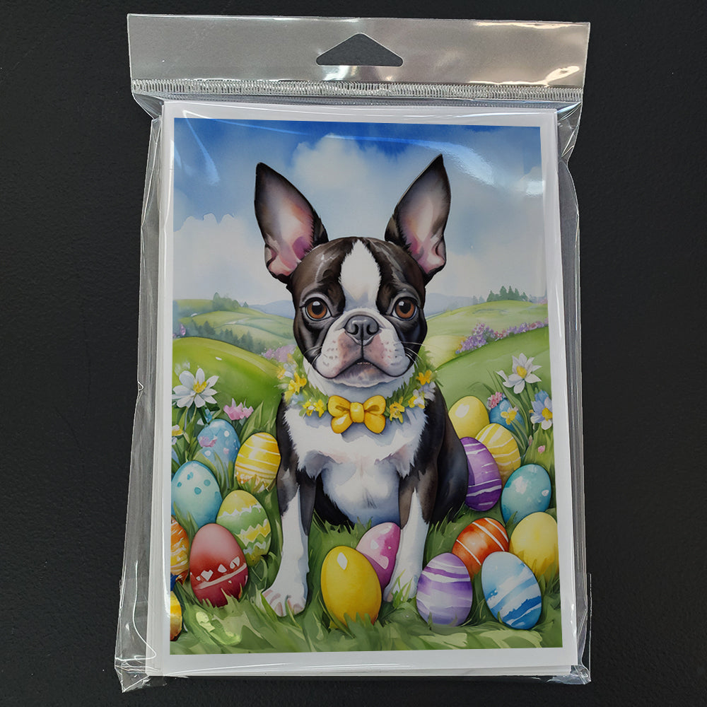 Boston Terrier Easter Egg Hunt Greeting Cards Pack of 8