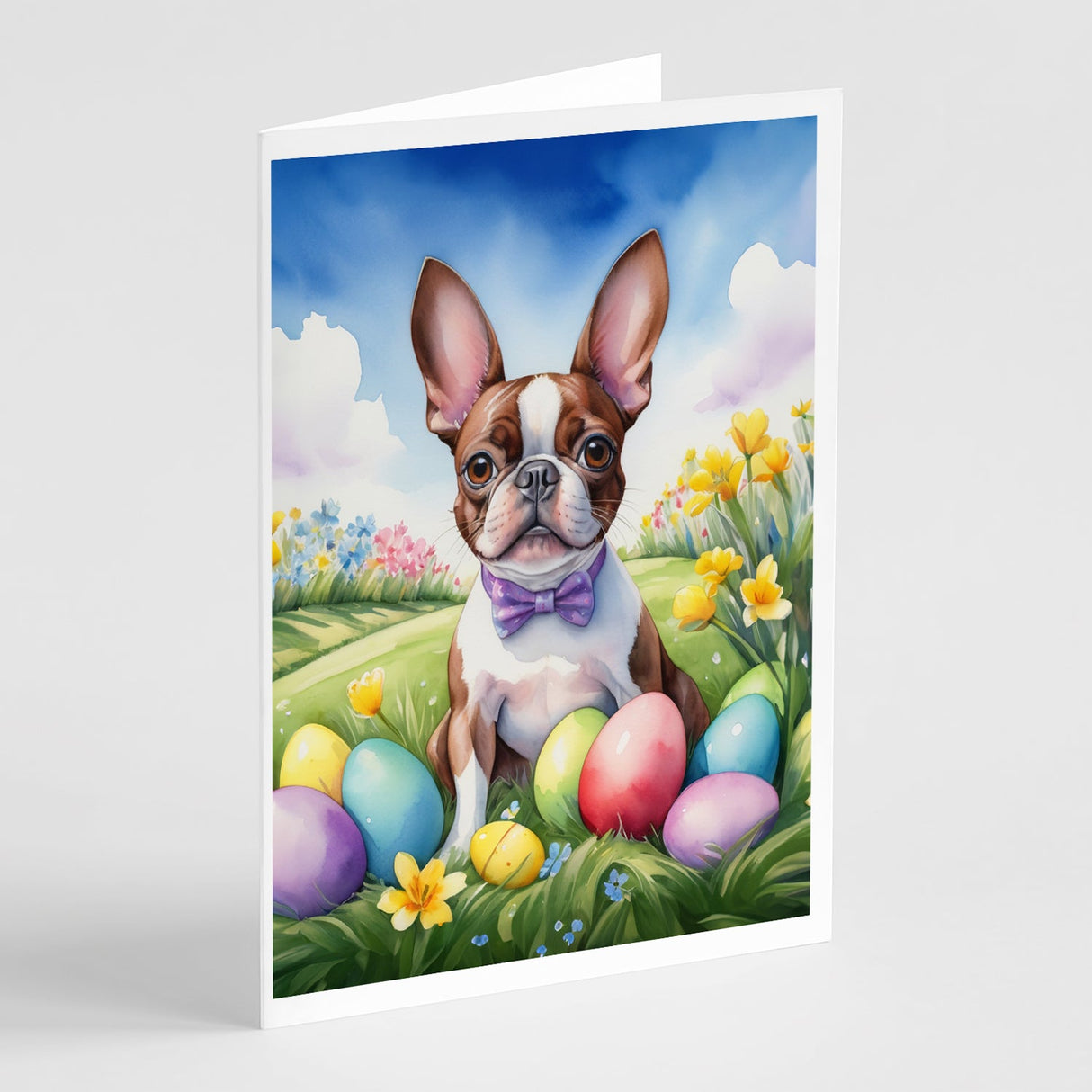 Boston Terrier Easter Egg Hunt Greeting Cards Pack of 8