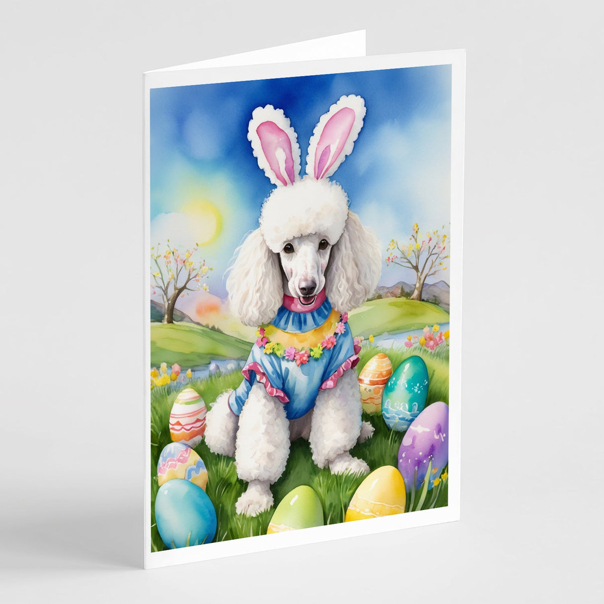 White Poodle Easter Egg Hunt Greeting Cards Pack of 8