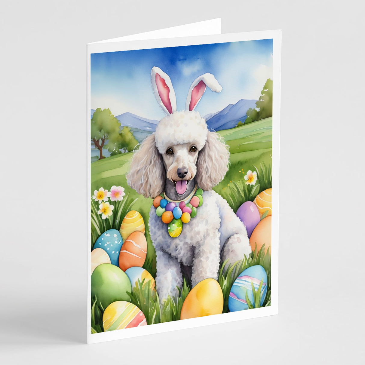 White Poodle Easter Egg Hunt Greeting Cards Pack of 8