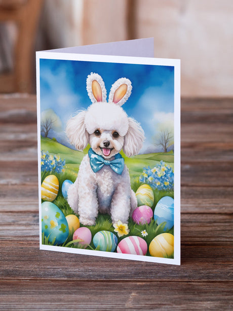 White Poodle Easter Egg Hunt Greeting Cards Pack of 8