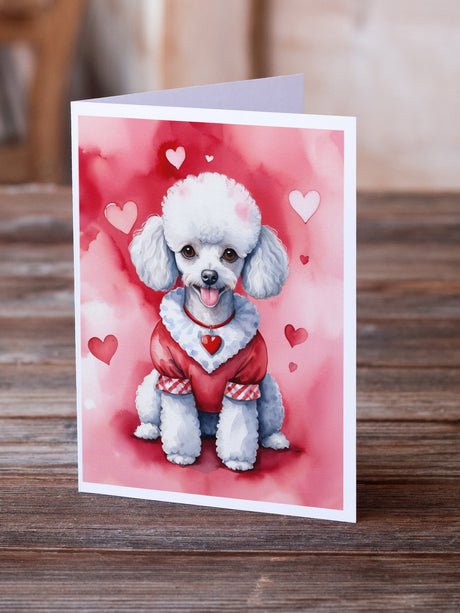 White Poodle My Valentine Greeting Cards Pack of 8