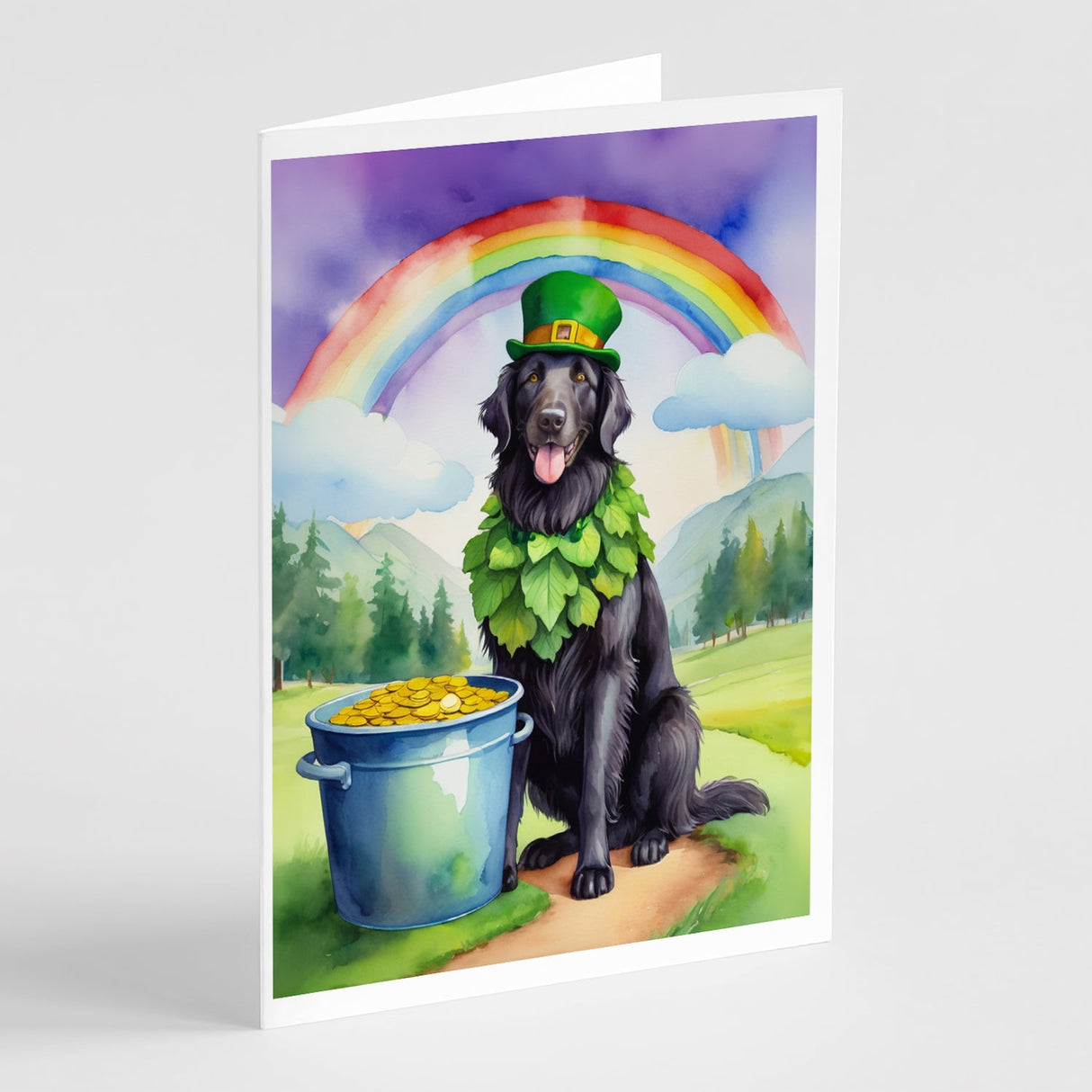 Flat-Coated Retriever St Patrick's Day Greeting Cards Pack of 8