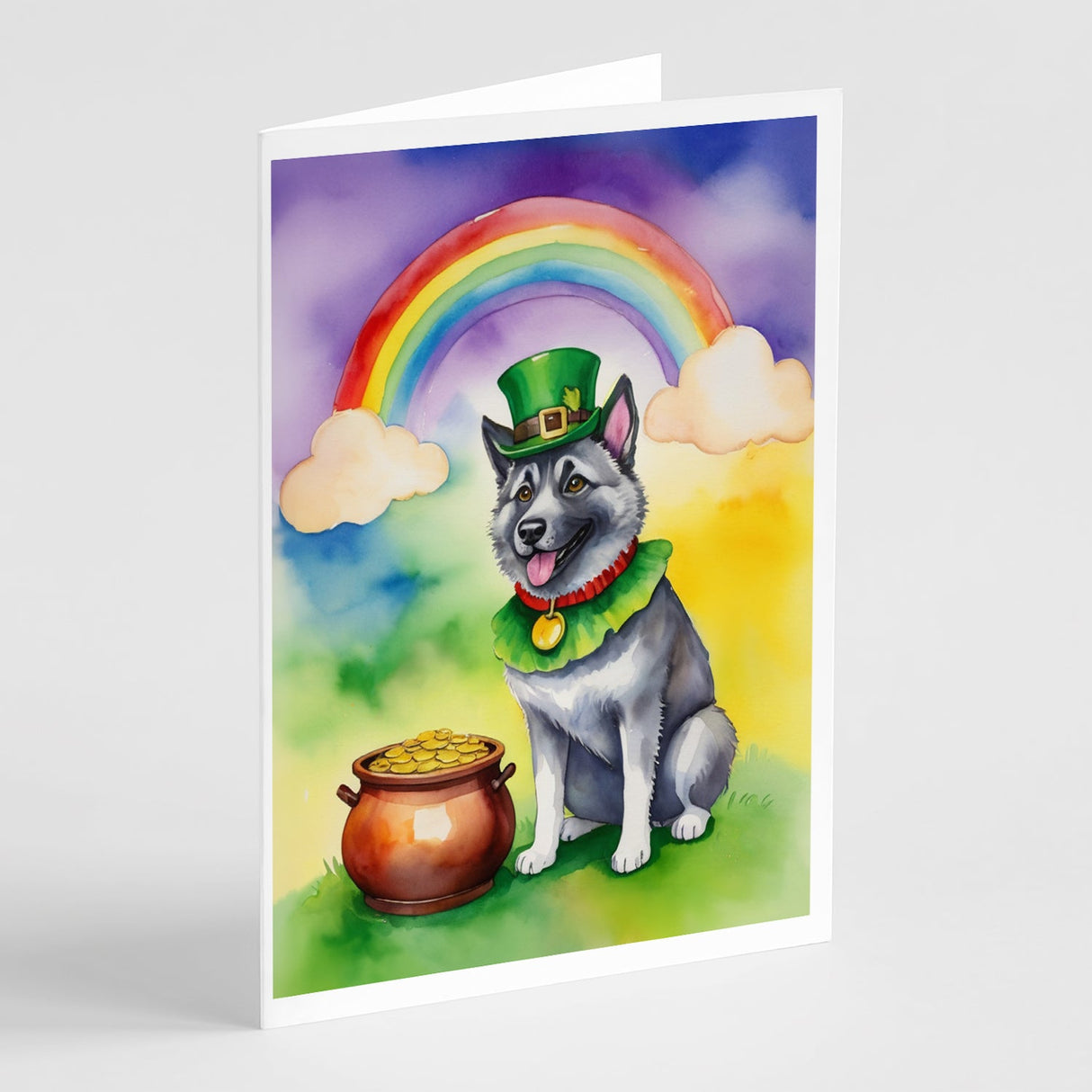 Norwegian Elkhound St Patrick's Day Greeting Cards Pack of 8