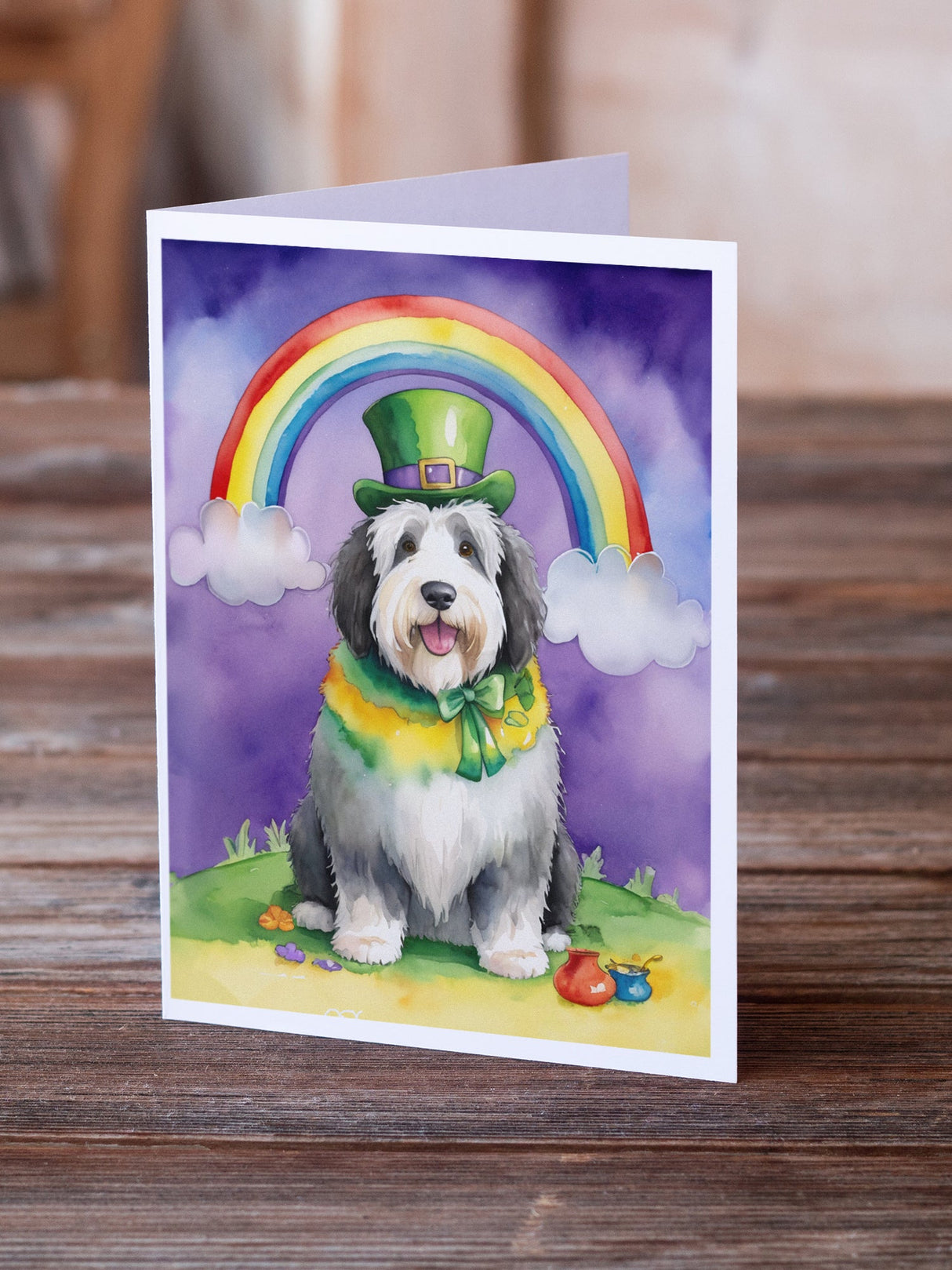 Old English Sheepdog St Patrick's Day Greeting Cards Pack of 8