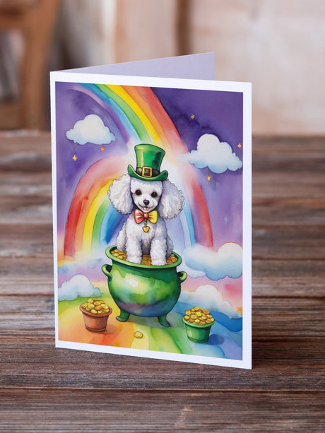 White Poodle St Patrick's Day Greeting Cards Pack of 8