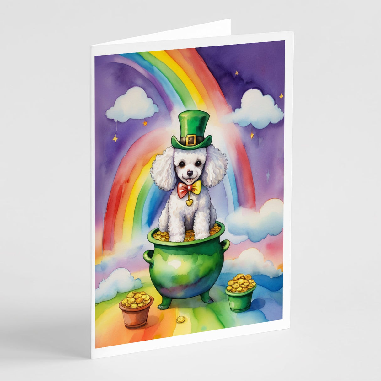 White Poodle St Patrick's Day Greeting Cards Pack of 8