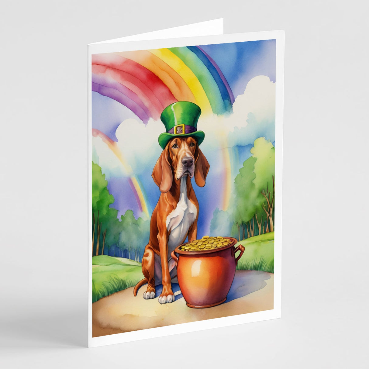 Red Redbone Coonhound St Patrick's Day Greeting Cards Pack of 8