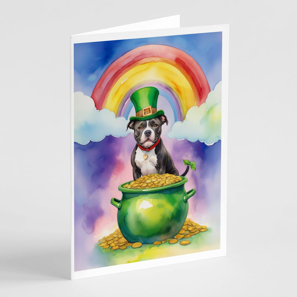 Staffordshire Bull Terrier St Patrick's Day Greeting Cards Pack of 8