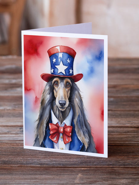 Afghan Hound Patriotic American Greeting Cards Pack of 8