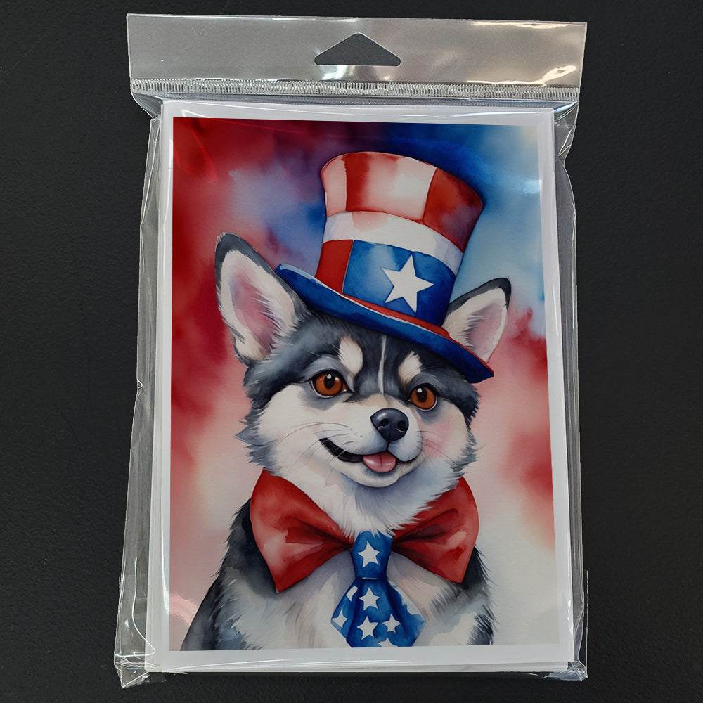 Alaskan Klee Kai Patriotic American Greeting Cards Pack of 8