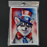 Alaskan Klee Kai Patriotic American Greeting Cards Pack of 8