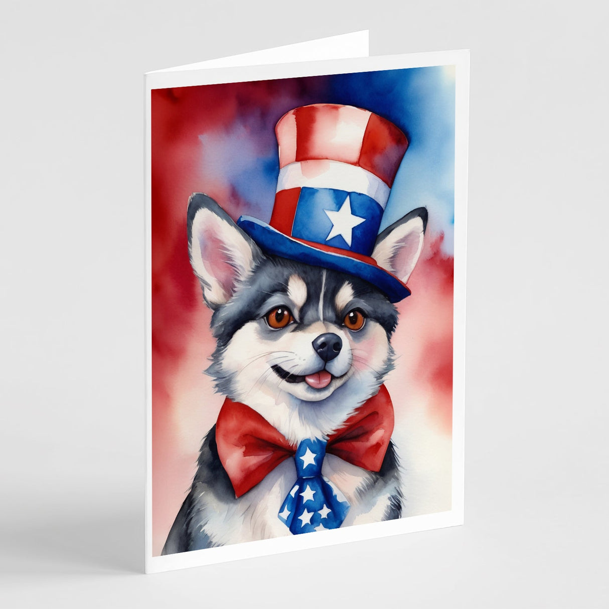 Alaskan Klee Kai Patriotic American Greeting Cards Pack of 8