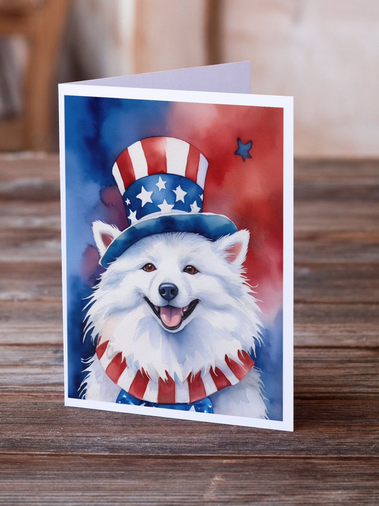 American Eskimo Patriotic American Greeting Cards Pack of 8