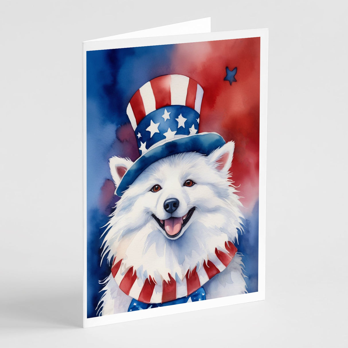 American Eskimo Patriotic American Greeting Cards Pack of 8