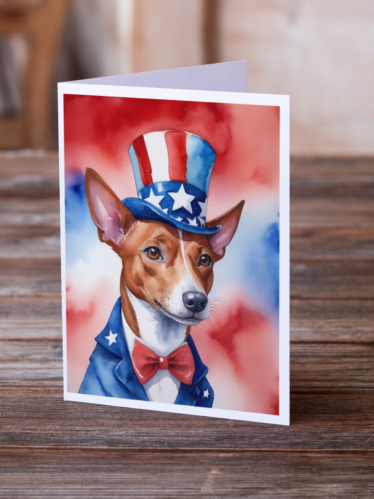 Basenji Patriotic American Greeting Cards Pack of 8