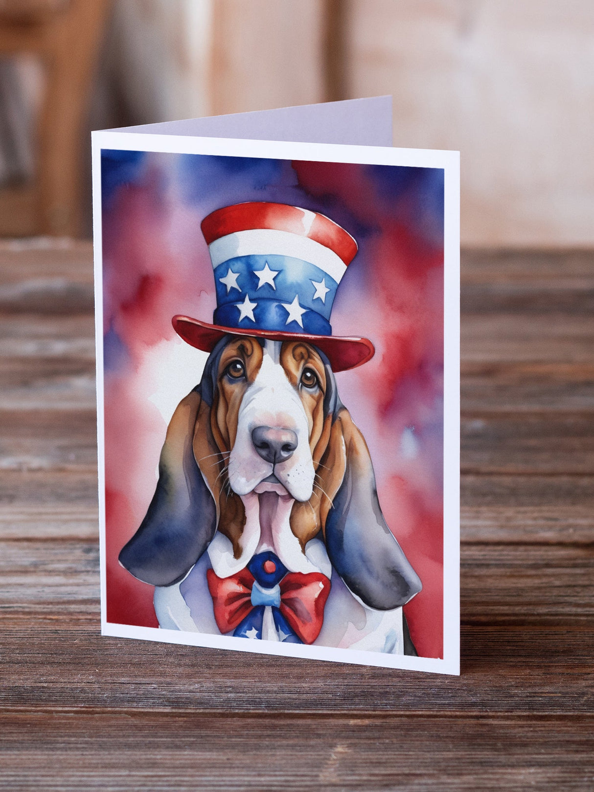 Basset Hound Patriotic American Greeting Cards Pack of 8