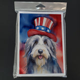 Bearded Collie Patriotic American Greeting Cards Pack of 8