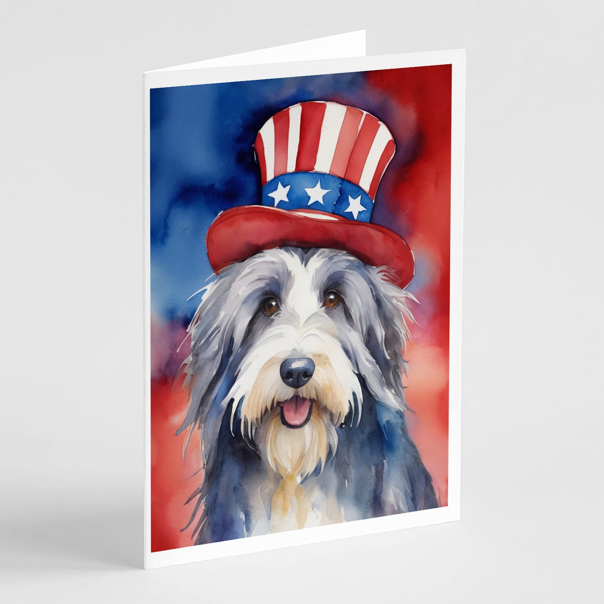 Bearded Collie Patriotic American Greeting Cards Pack of 8