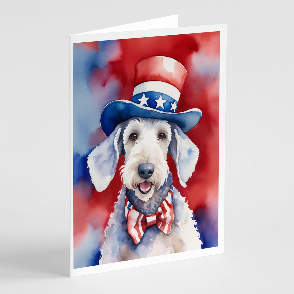 Bedlington Terrier Patriotic American Greeting Cards Pack of 8