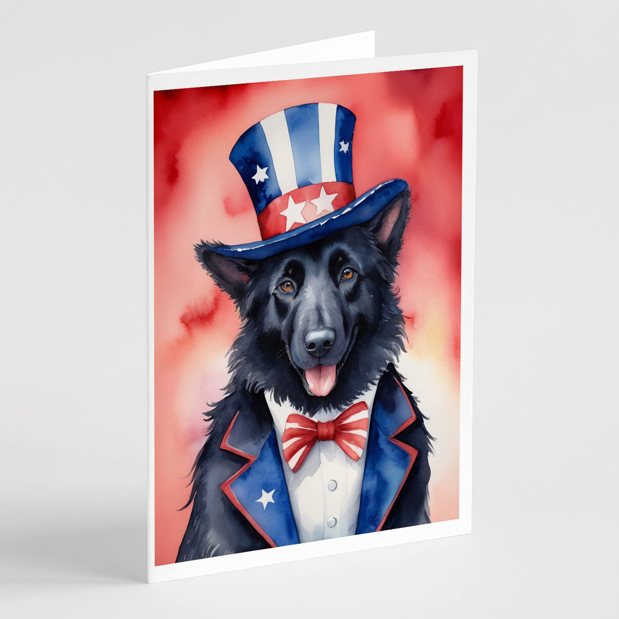 Belgian Sheepdog Patriotic American Greeting Cards Pack of 8