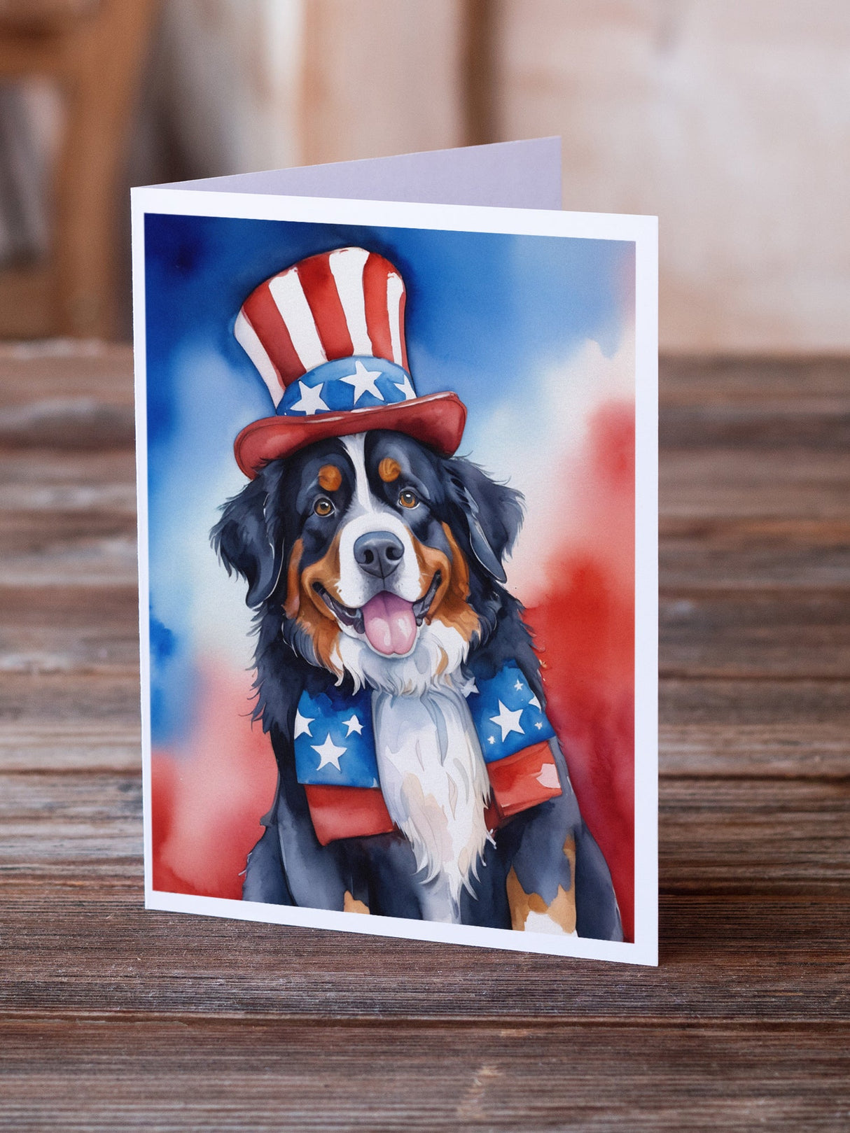 Bernese Mountain Dog Patriotic American Greeting Cards Pack of 8