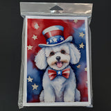 Bichon Frise Patriotic American Greeting Cards Pack of 8