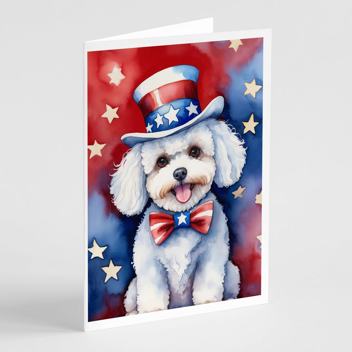 Bichon Frise Patriotic American Greeting Cards Pack of 8