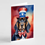 Black and Tan Coonhound Patriotic American Greeting Cards Pack of 8