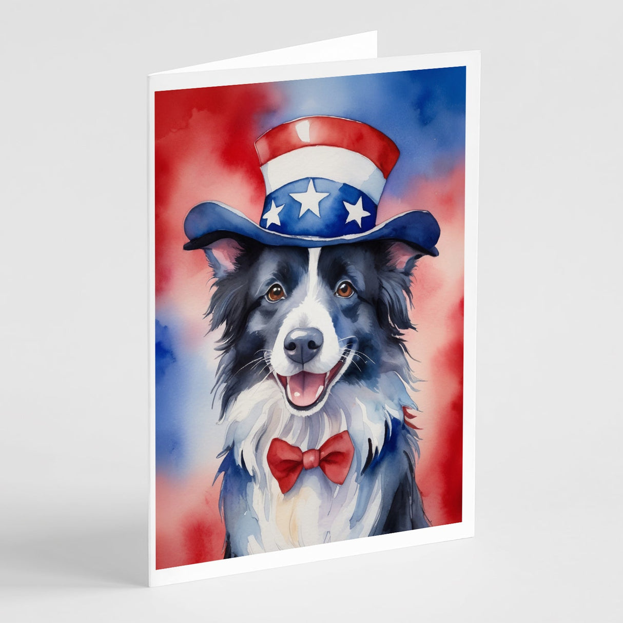 Border Collie Patriotic American Greeting Cards Pack of 8