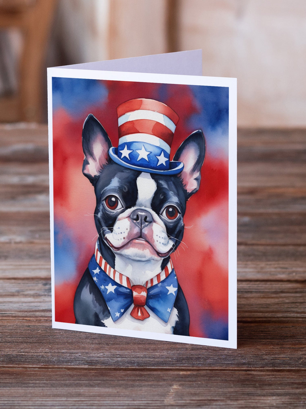 Boston Terrier Patriotic American Greeting Cards Pack of 8