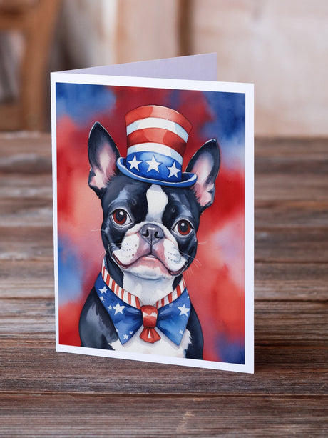 Boston Terrier Patriotic American Greeting Cards Pack of 8