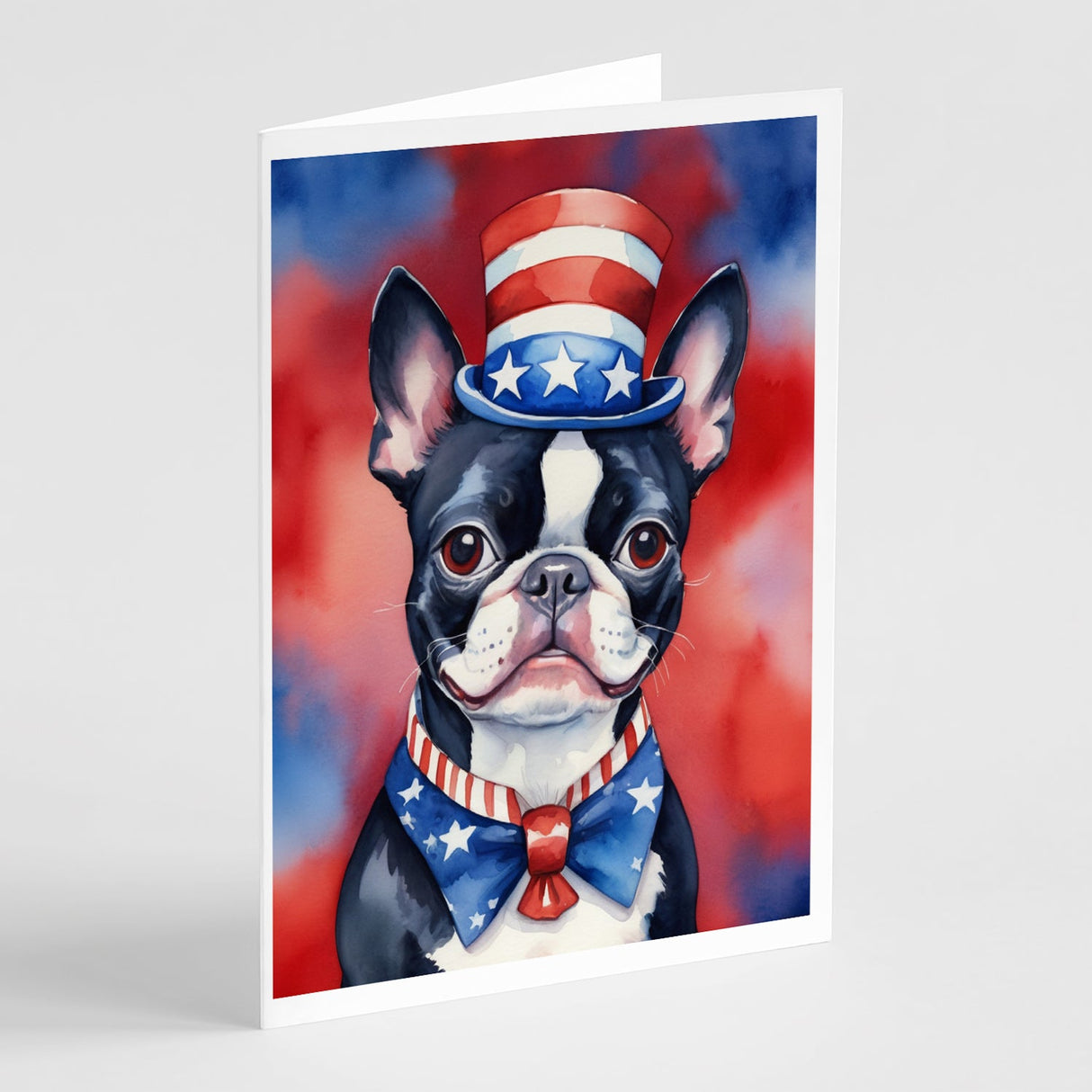 Boston Terrier Patriotic American Greeting Cards Pack of 8