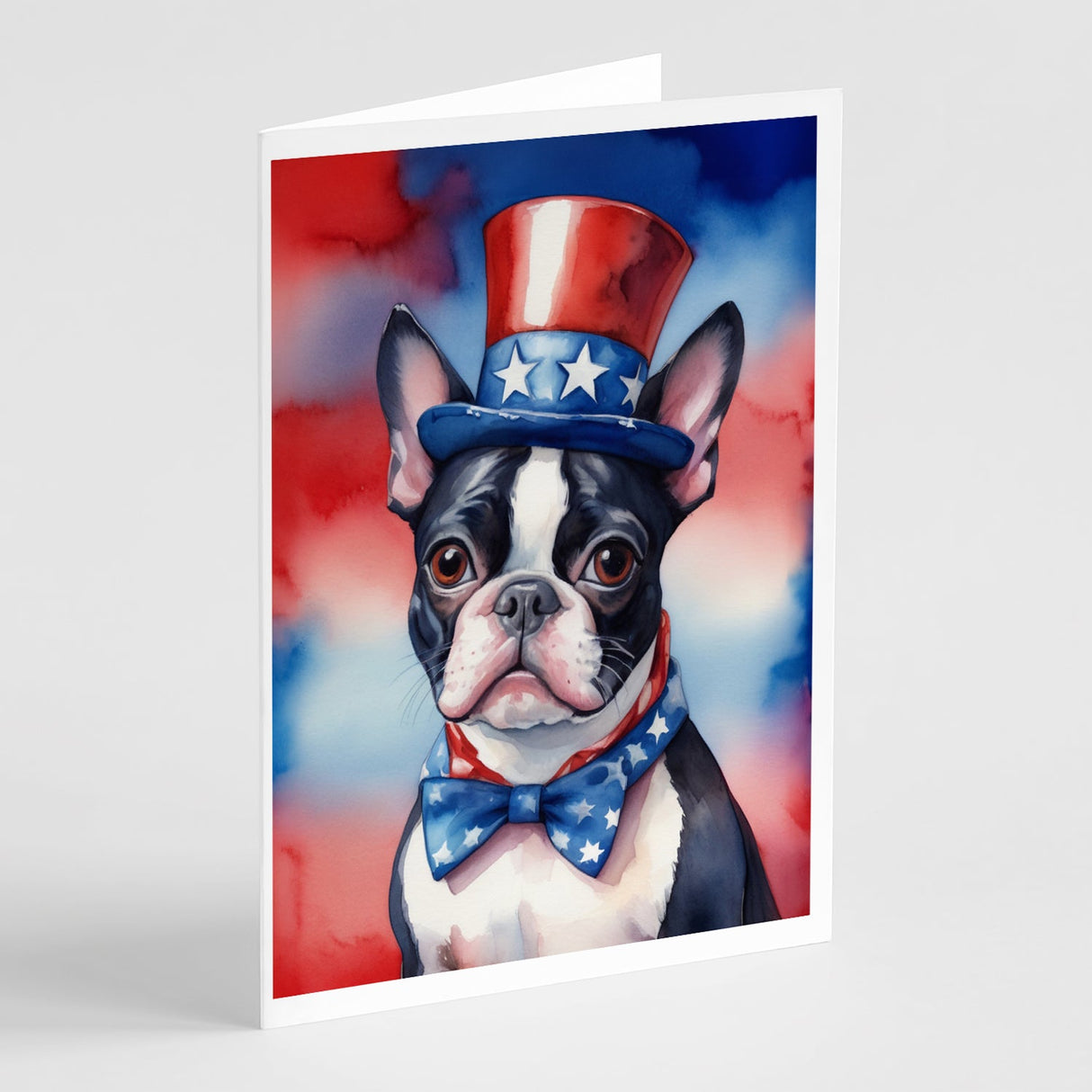 Boston Terrier Patriotic American Greeting Cards Pack of 8