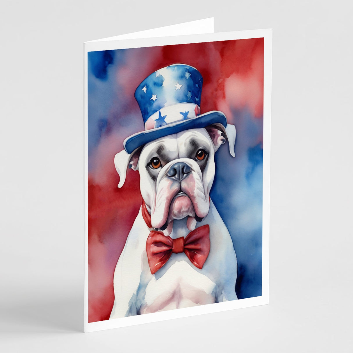 White Boxer Patriotic American Greeting Cards Pack of 8