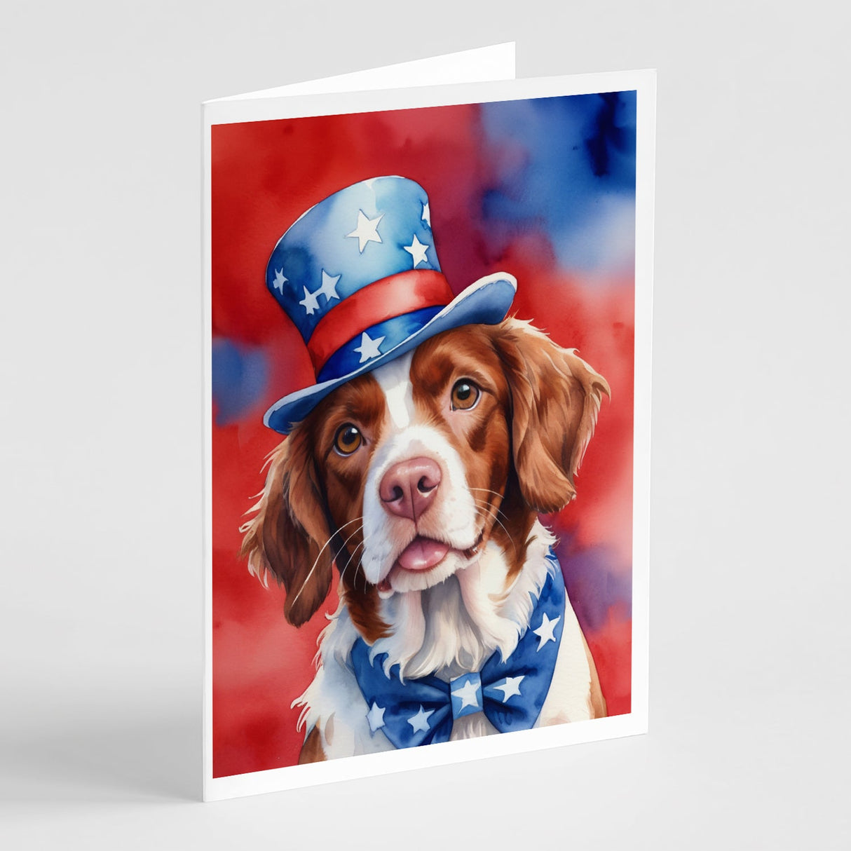 Brittany Spaniel Patriotic American Greeting Cards Pack of 8