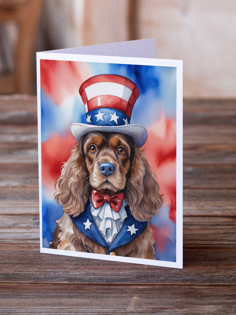 Cocker Spaniel Patriotic American Greeting Cards Pack of 8