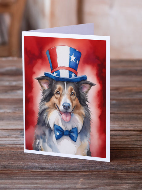 Collie Patriotic American Greeting Cards Pack of 8