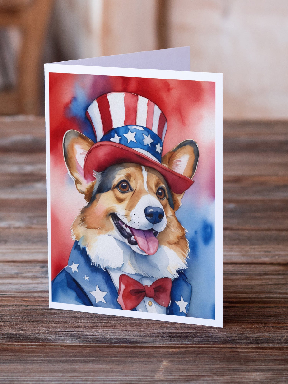 Corgi Patriotic American Greeting Cards Pack of 8