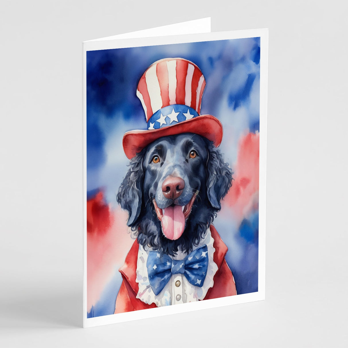 Curly-Coated Retriever Patriotic American Greeting Cards Pack of 8